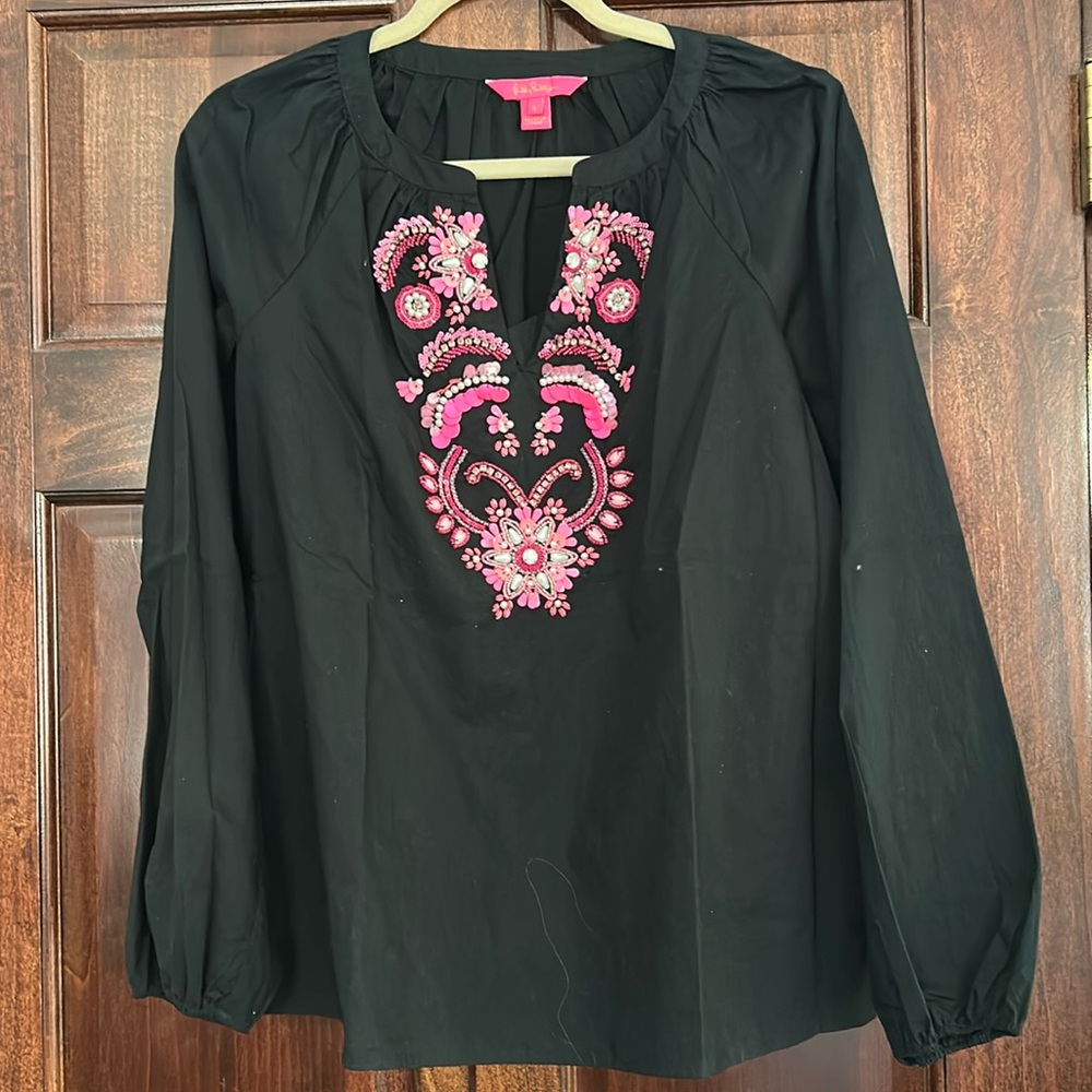Lilly Pulitzer Embroidered & beaded navy blue and Pink Women's Top